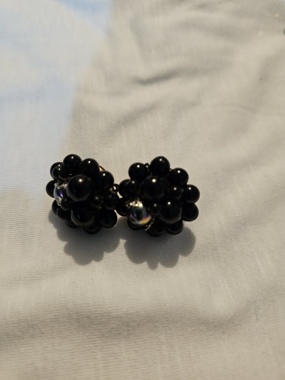 Black Bead Cluster Clip-On Earrings